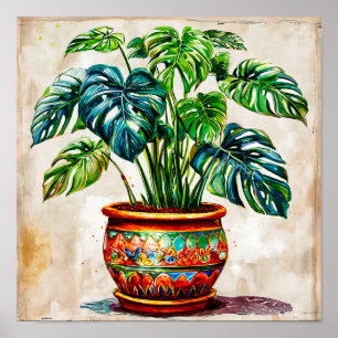 🌿 Monstera Tropische Blätter Botanische Dschungel Poster