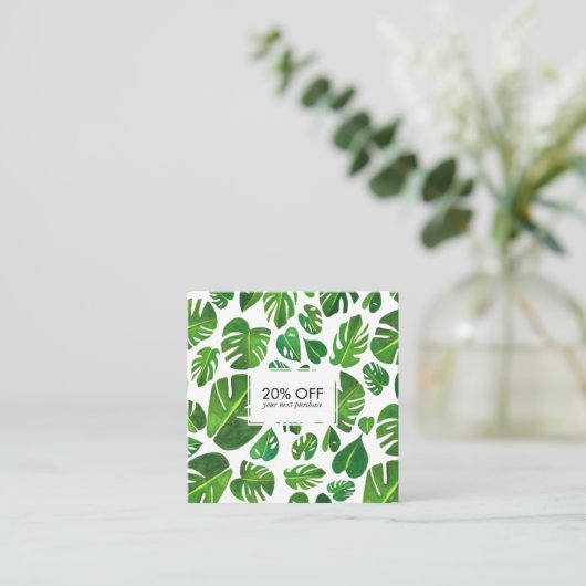 Monstera tropische Blätter illustrierte Wasserfarb Rabattkarte (Stehend Vorderseite)