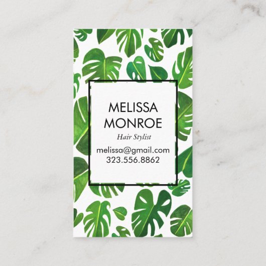 Monstera tropische Blätter illustrierte Wasserfarb Visitenkarte (Rückseite)