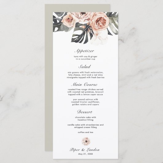 Monstera Tropische Blume Hochzeit Menükarte (Vorne/Hinten)