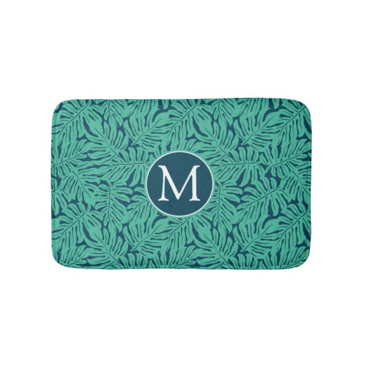 Monstera tropisches Monogramm des Blatt-Muster-| Badematte (Vorderseite)