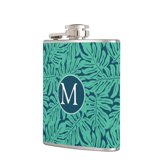 Monstera tropisches Monogramm des Blatt-Muster-| Flachmann (Links)