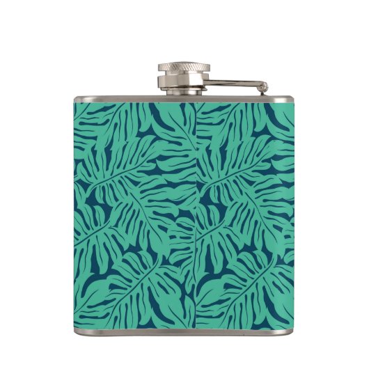 Monstera tropisches Monogramm des Blatt-Muster-| Flachmann (Rückseite)