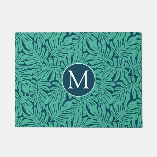 Monstera tropisches Monogramm des Blatt-Muster-| Fußmatte (Vorderseite)
