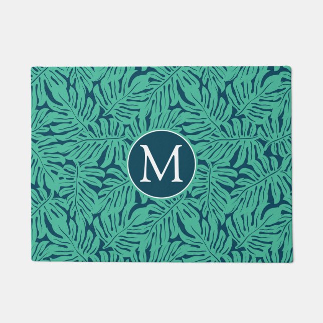 Monstera tropisches Monogramm des Blatt-Muster-| Fußmatte (Vorderseite)