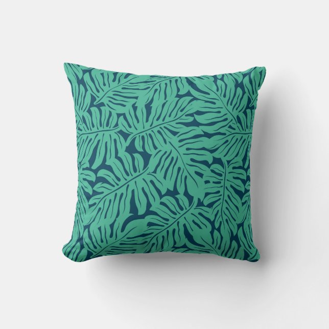 Monstera tropisches Monogramm des Blatt-Muster-| Kissen (Vorderseite)