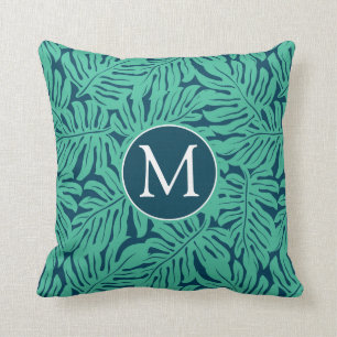 Monstera tropisches Monogramm des Blatt-Muster-  Kissen