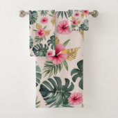 Monstera und Hibiskus Pattern Badhandtuch Set (Insitu)