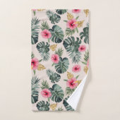 Monstera und Hibiskus Pattern Badhandtuch Set (Handtuch)