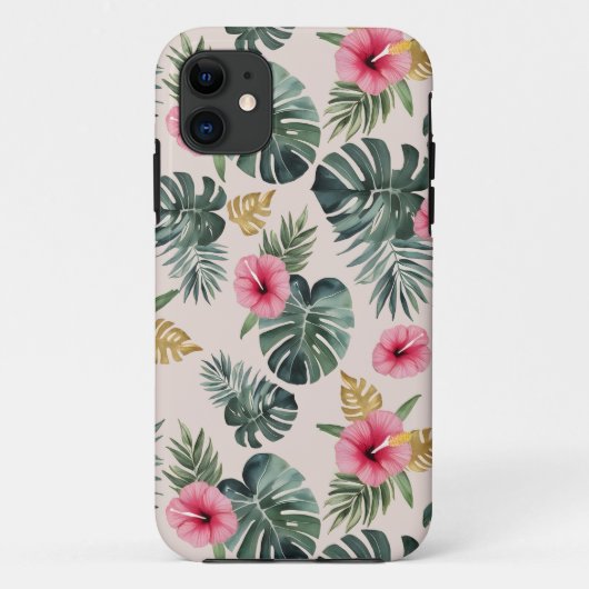 Monstera und Hibiskus Pattern Case-Mate iPhone Hülle (Rückseite)