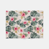 Monstera und Hibiskus Pattern Fleecedecke (Vorderseite (Horizontal))