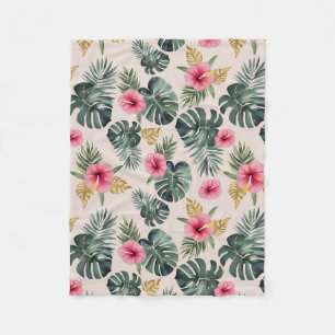 Monstera und Hibiskus Pattern Fleecedecke