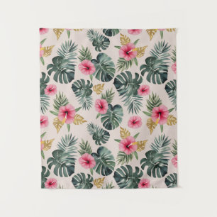 Monstera und Hibiskus Pattern Wandteppich