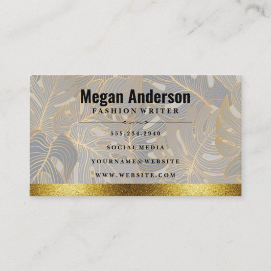 Monstera Verlass Pattern | Gold Trim Visitenkarte (Vorderseite)