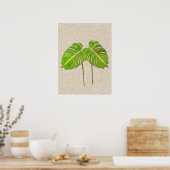Monstera Verlasse Aquarell auf Linen Poster (Küche)