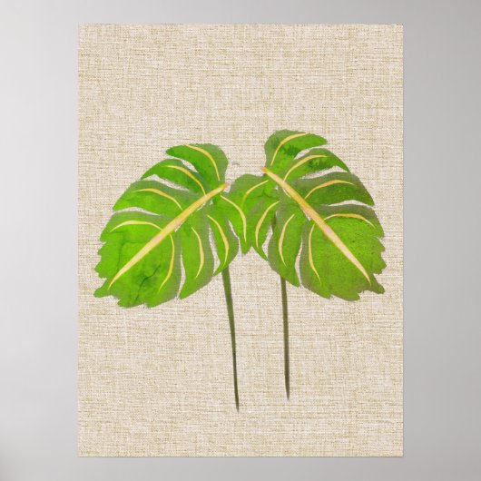 Monstera Verlasse Aquarell auf Linen Poster (Vorne)