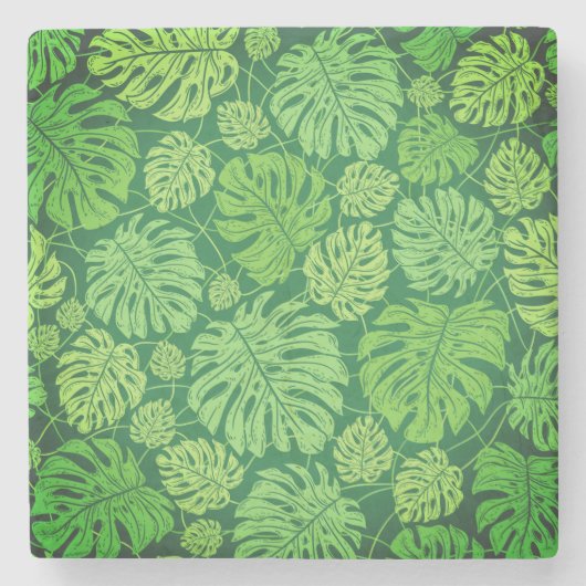 Monstera verlasse Blumenmuster Steinuntersetzer (Vorderseite)
