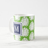 Monstera Verlasse Grüne Marine Moderne Monogram Co Kaffeetasse (Vorderseite Links)