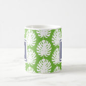 Monstera Verlasse Grüne Marine Moderne Monogram Co Kaffeetasse (Mittel)