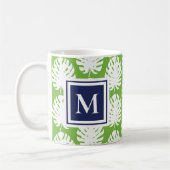 Monstera Verlasse Grüne Marine Moderne Monogram Co Kaffeetasse (Links)
