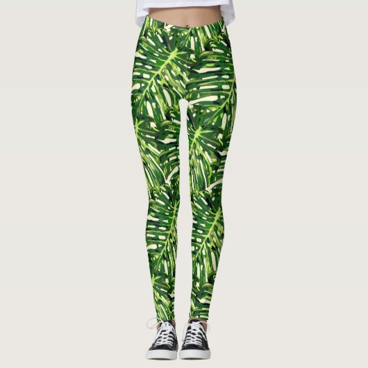 Monstera Verlasse Leggings Green (Vorderseite)