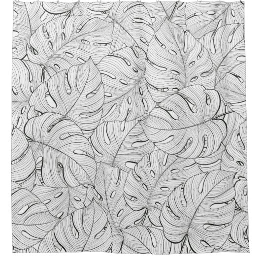 Monstera Verlasse Schwarz-weißes Muster Duschvorhang (Vorderseite)