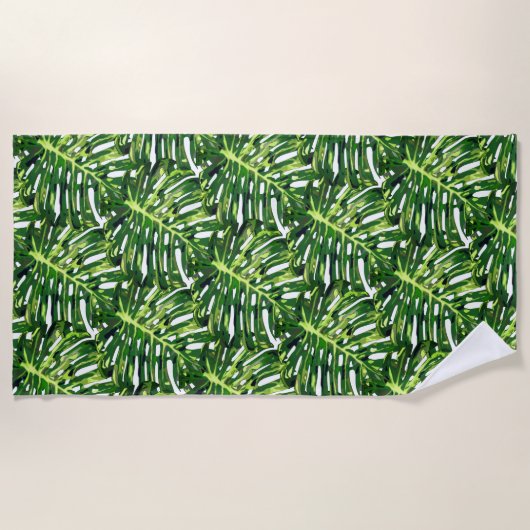 Monstera Verlasse Strandhandtuch Grüne Natur (Vorderseite)