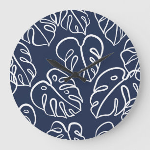 Monstera Verlasse: Vintage Handzeichnung. Große Wanduhr