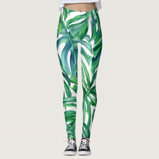 Monstera Verlasse: Watercolor Jungle Pattern. Leggings (Vorderseite)
