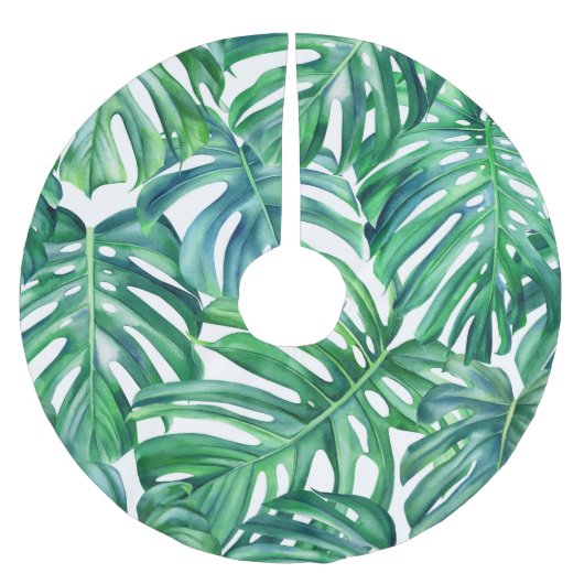 Monstera Verlasse: Watercolor Jungle Pattern. Polyester Weihnachtsbaumdecke (Vorderseite)