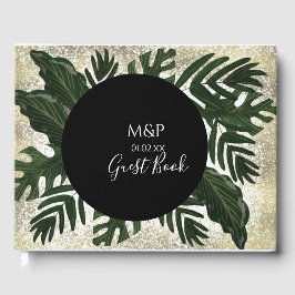 Monstera Verlasst handgezeichnete Hochzeit im Grün Gästebuch