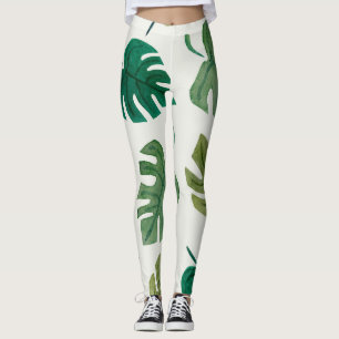 Monstera Wasserfarbe: Grüne Nahtlose Textur. Leggings