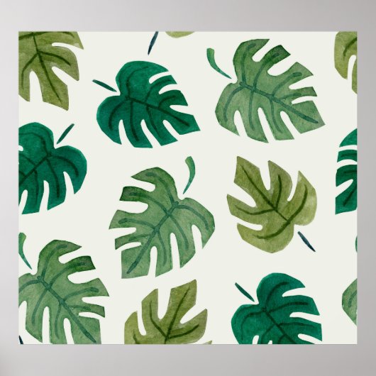 Monstera Wasserfarbe: Grüne Nahtlose Textur. Poster (Vorne)