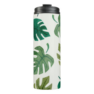 Monstera Wasserfarbe: Grüne Nahtlose Textur. Thermosbecher