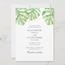 Monstera. Wasserfarbene Vegetation Tropische Hochz Einladung