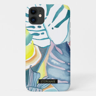 Monstera Watercolor Abstrakte Art Name Handy Fall Case-Mate iPhone Hülle