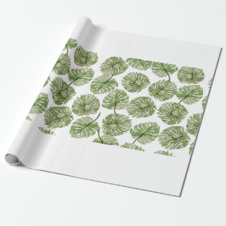 Monstera Watercolor Green Tropical Leaves Seamless Geschenkpapier