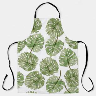 Monstera Watercolor Grüne tropische Blätter Nahtlo Schürze