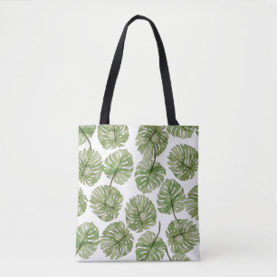 Monstera Watercolor Grüne tropische Blätter Nahtlo Tasche