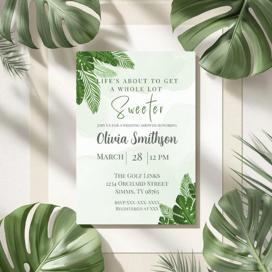 Monstera Wedding Shower Invitation Tropical Green Einladung