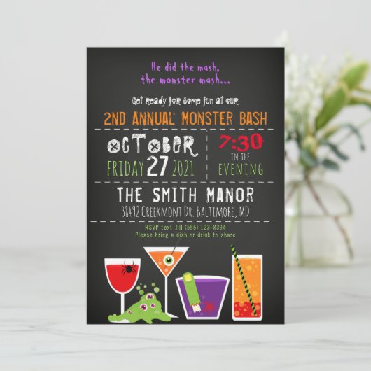 Monstermash Halloween Boost Party Einladung (Stehend Vorderseite)