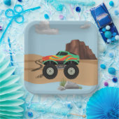 Monsterräder, orange, gelb, grünes Papier, Teller (Party)