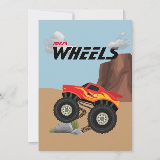 Monsterräder orange, gelb, rot, grün einladung (Vorderseite)