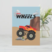 Monsterräder orange, gelb, rot, grün einladung (Stehend Vorderseite)