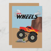 Monsterräder orange, gelb, rot, grün einladung (Vorne/Hinten)