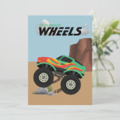 Monsterräder orange, gelb, rot, grün einladung (Stehend Vorderseite)