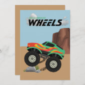 Monsterräder orange, gelb, rot, grün einladung (Vorne/Hinten)