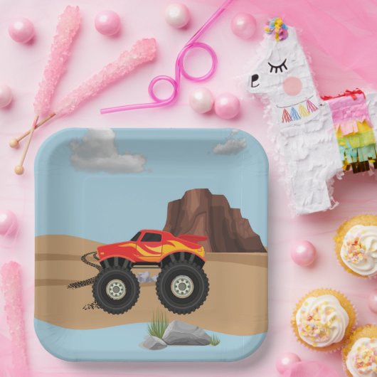 Monsterräder, orange, gelb, rot, Teller (Party)