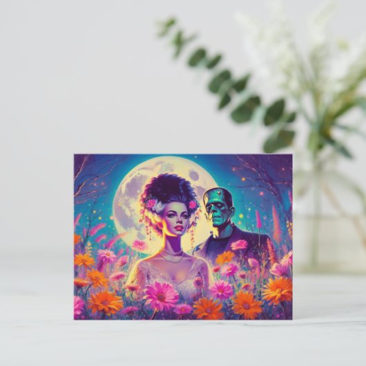 Monsters Hochzeit Danke Postkarte (Stehend Vorderseite)