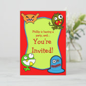 Monsters Kindergeburtstag Party Einladung (Stehend Vorderseite)